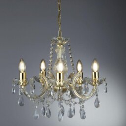 Searchlight 699-5 Marie Therese 5 Light Crystal Chandelier in Polished Brass