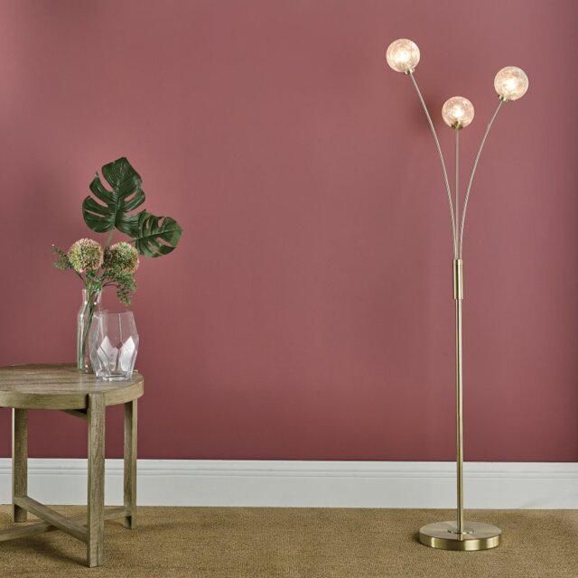 Dar AVA4941 Avari 3 Light FLoor Light In Brass With Frosted Glass