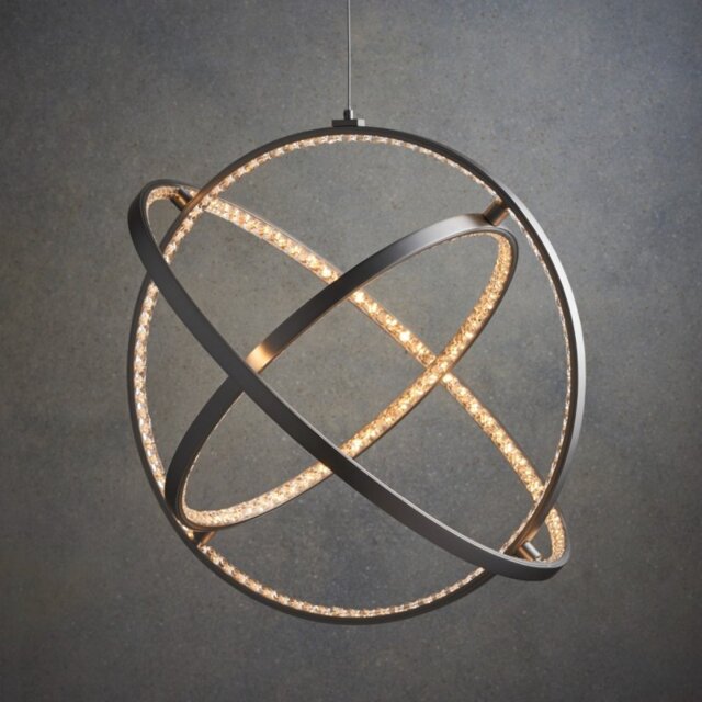 LED Ring Pendant Light In Matt Nickel Plate And Clear Crystal Glass - Dia: 500mm