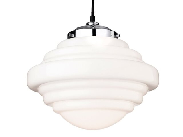 Firstlight 4948CH Art Deco Ceiling Pendant Light In Chrome And Opal White Glass