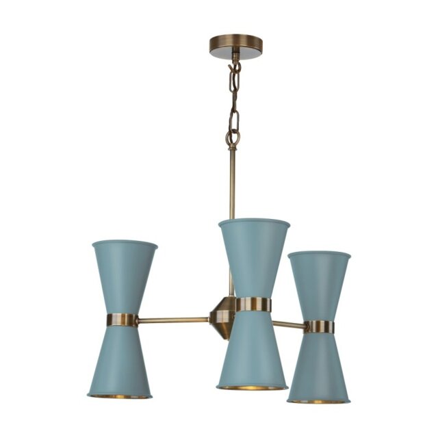 David Hunt Lighting HYDE 6 Light Ceiling Pendant In Antique Brass And River Blue Finish