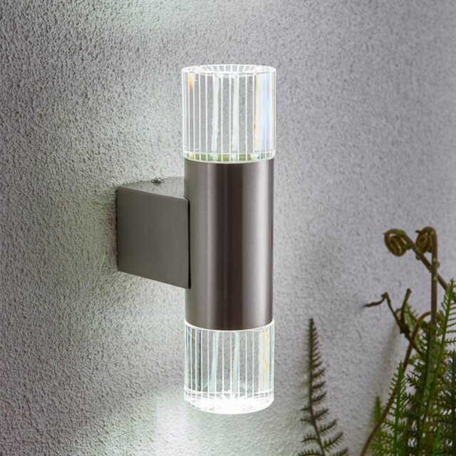 Endon YG-7501 Grant Outdoor Wall Light In Polished Stainless Steel With Crystal Glass Diffuser IP44