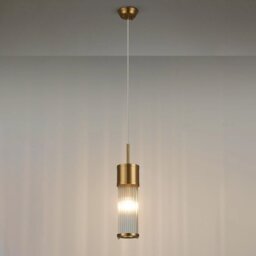 Pillar Bathroom Single Ceiling Pendant Light In Gold And Clear Glass Rods IP44 E14
