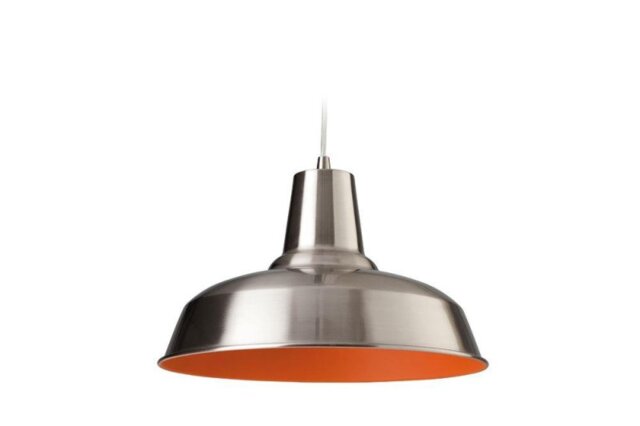Firstlight 8623BSOR Smart 1 Light Brushed Steel and Orange Finish Ceiling Pendant