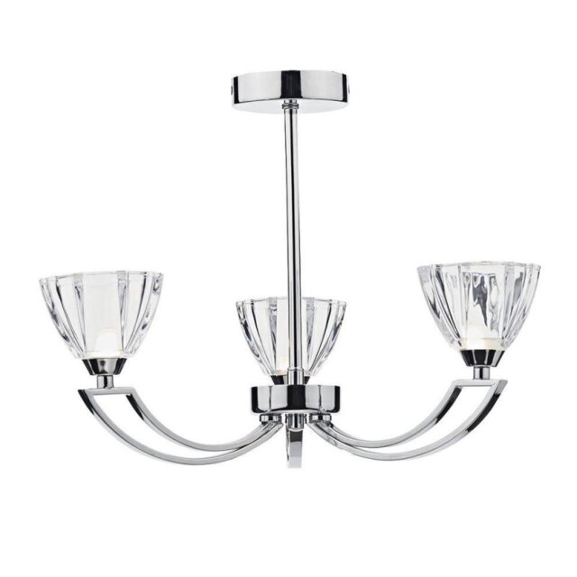 Dar VIT0350 Vito 3 Light Chrome Crystal Semi Flush Ceiling Light