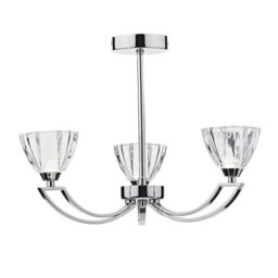 Dar VIT0350 Vito 3 Light Chrome Crystal Semi Flush Ceiling Light