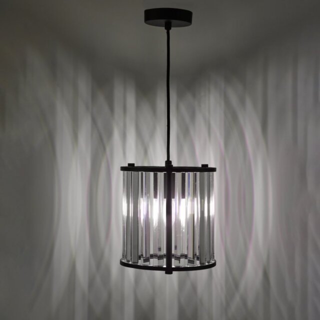 Dar Lighting Kiran Ceiling Pendant In Satin Black Finish With Crystal Glass