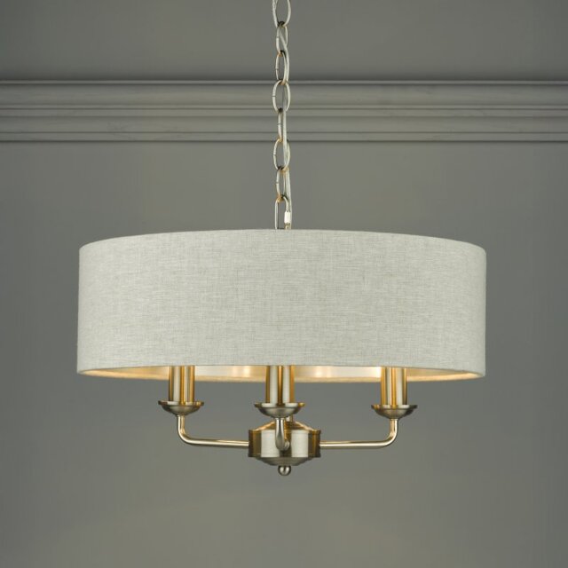 Laura Ashley Sorrento 3 Light Armed Fitting Ceiling Lighting Brushed Chrome with Natural Shade