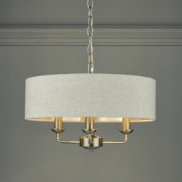 Laura Ashley Sorrento 3 Light Armed Fitting Ceiling Lighting Brushed Chrome with Natural Shade