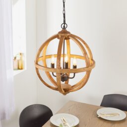 Endon 73575 Toba Four Light Ceiling Pendant Light In Mango Wood And Dark Bronze Paint