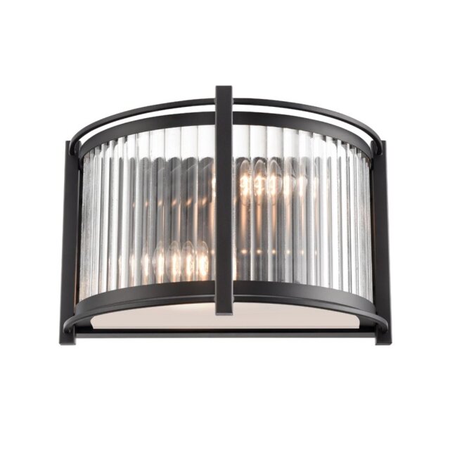 Franklite Sloane 2 Light Wall Light In Matt Black With Ribbed And Frosted Glass FL2504-2