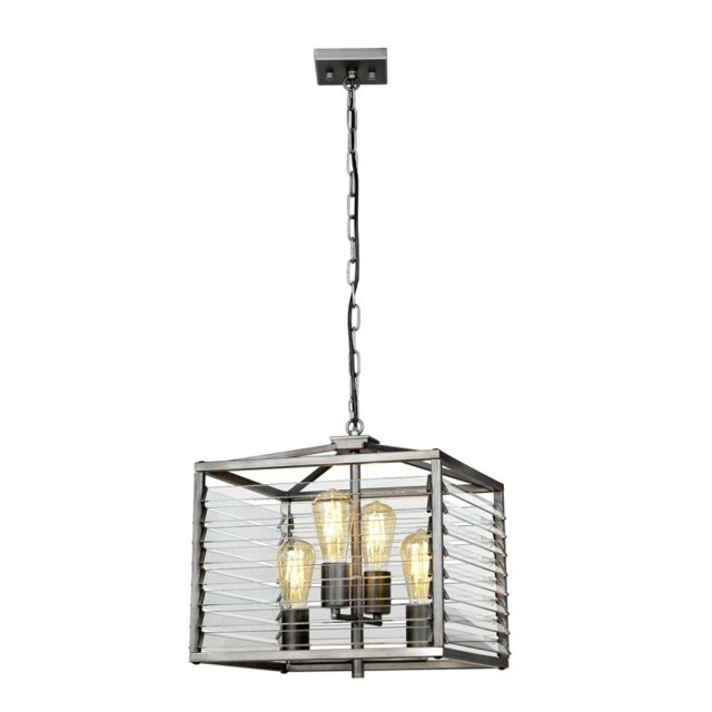 Elstead LOUVRE-4P Louvre 4 Light Industrial Ceiling Pendant Light In Gunmetal Finish