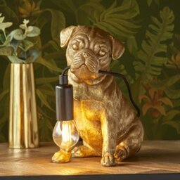 Endon 107324 Pug Puppy Table Lamp In Vintage Gold And Matt Black Finish