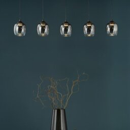 Dar Lighting Ramona LED Bar Ceiling Pendant In Matt Black With Smoked Ombre Glass