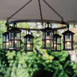 Quintiesse QN-LAKEHOUSE6-P-DZ Lakehouse 6 Light Outdoor Chandelier In Aged Zinc And Driftwood Grey