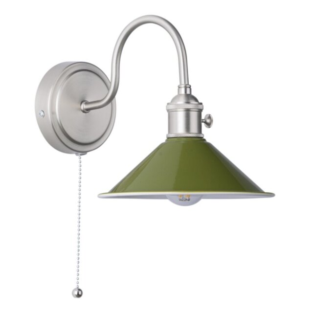 Dar Lighting Hadano Single Wall light In Antique Chrome With Olive Shade