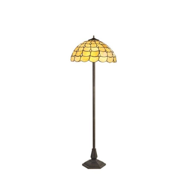 Origin 2 Light Octagonal Floor Light With 400mm Beige, Clear, Black And Gold Tiffany Shade