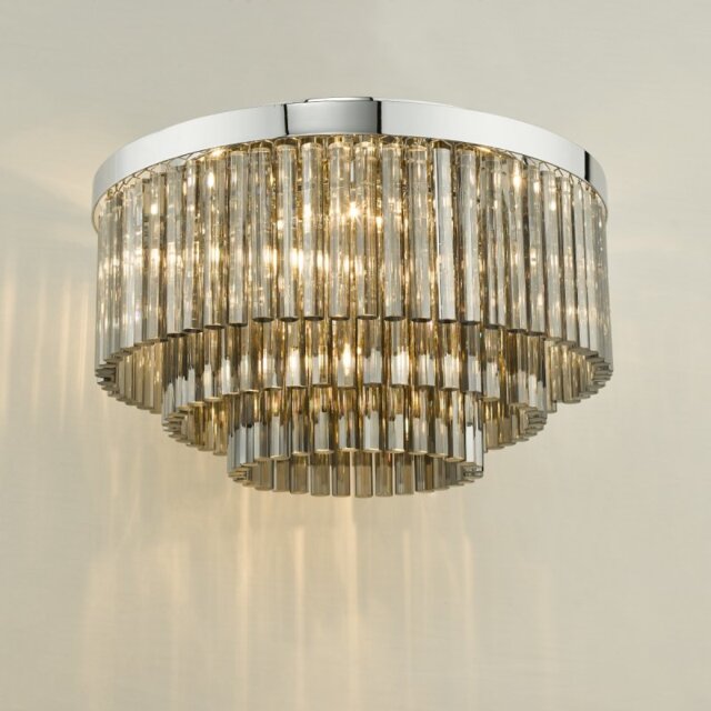 Dar Lighting Logan 5 Light Flush Ceiling Light In Polished Chrome With Smoked Glass Rods