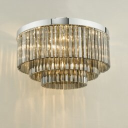 Dar Lighting Logan 5 Light Flush Ceiling Light In Polished Chrome With Smoked Glass Rods