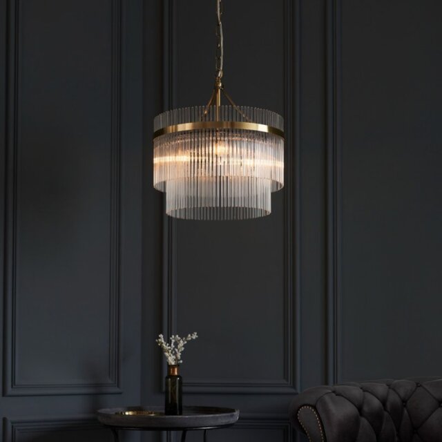 Endon 99167 Marietta 3 Light Ceiling Pendant Light In Antique Brass With Clear Glass