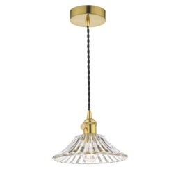 Dar Lighting Hadano Single Ceiling Pendant Light In Natural Brass With Flared Glass Shade