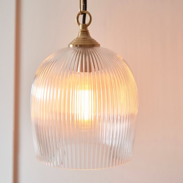 Endon 120625 Ashcroft Ceiling Pendant Light In Brushed Aged Brass With Ribbed Glass