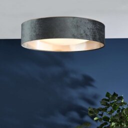 Dar Lighting Nysa 3 Light Flush Ceiling Light With Dark Grey Velvet Shade And Frosted Diffuser 60 cm