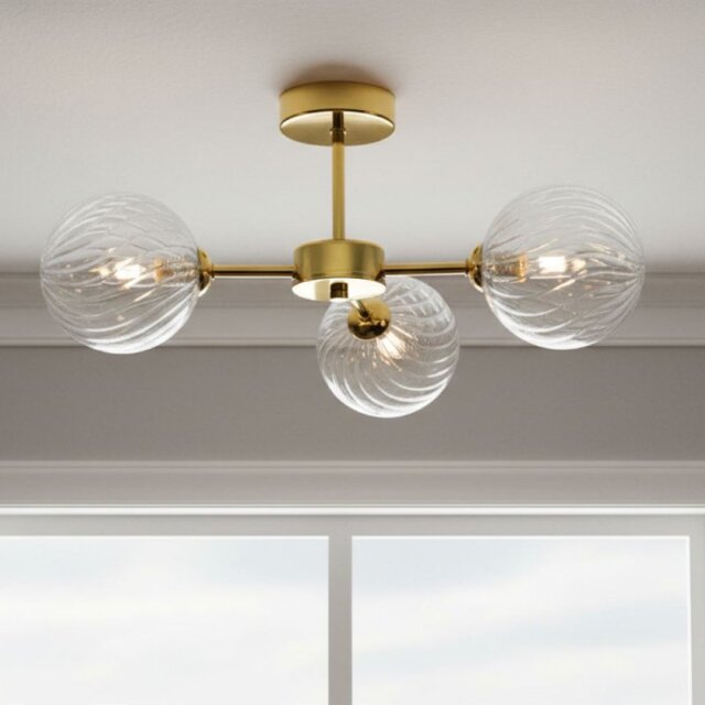 Firstlight 6915BR Garrick 3 Light Flush Ceiling Light In Brass With Clear Decorative Glass
