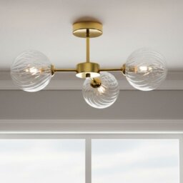 Firstlight 6915BR Garrick 3 Light Flush Ceiling Light In Brass With Clear Decorative Glass