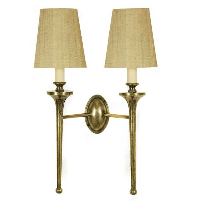 721T Grosvenor 2 Light Brass Wall Light with Optional Shade - product_finish:Light Antique-shades:With Black Shade