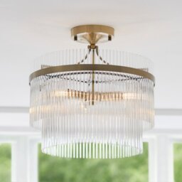 Endon 112575 Marietta 3 Light Semi Flush Ceiling Light In Antique Brass With Clear Glass