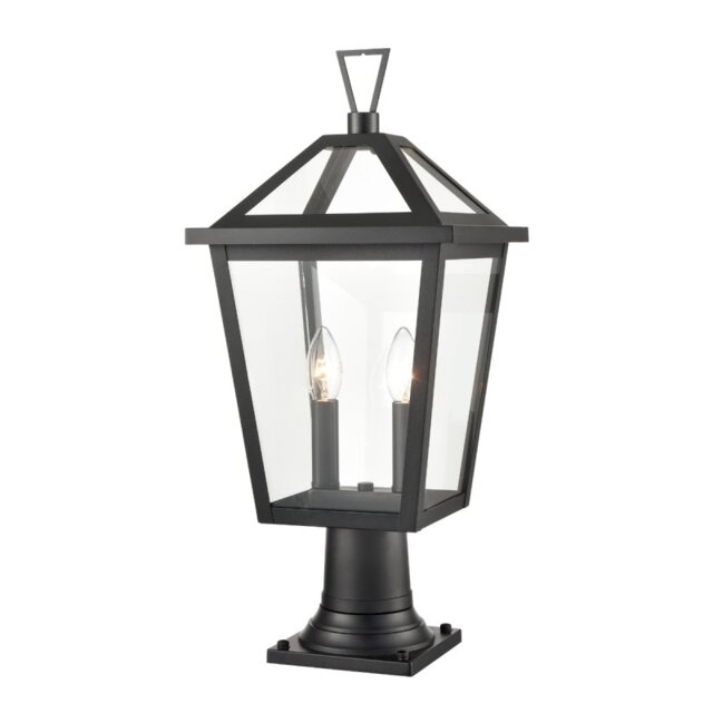 Franklite Dusk Outdoor 2 Light Pedestal Lantern In Matt Black Finish 560mm EXT6652