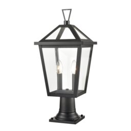 Franklite Dusk Outdoor 2 Light Pedestal Lantern In Matt Black Finish 560mm EXT6652