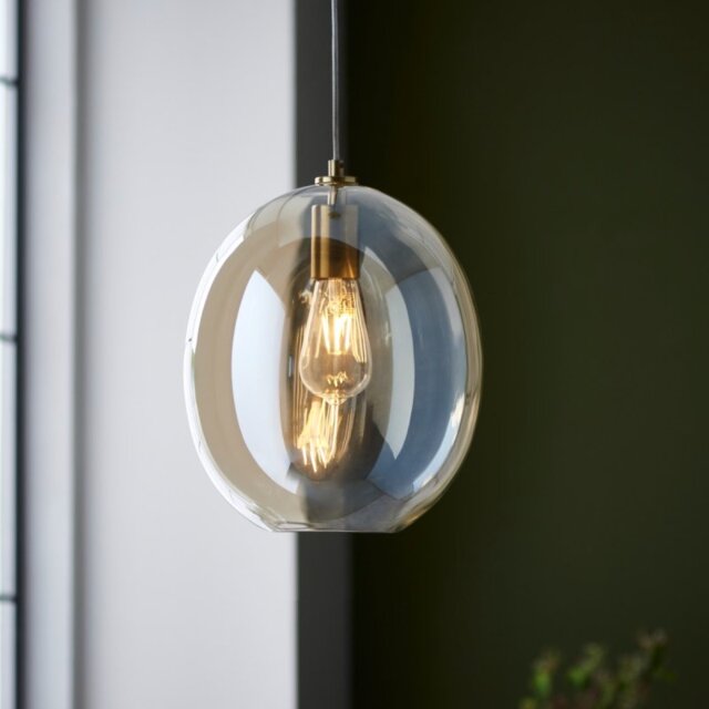 Pablo Ceiling Pendant Light In Satin Brass Finish With Champagne Lustre Glass
