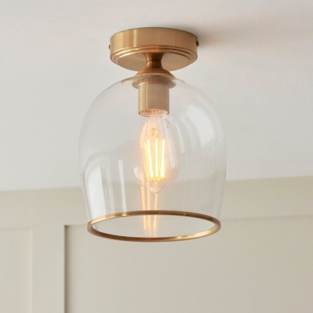 Endon 120622 Ashcroft Flush Ceiling Light In Brushed Aged Brass With Clear Glass