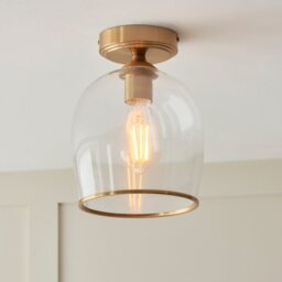Endon 120622 Ashcroft Flush Ceiling Light In Brushed Aged Brass With Clear Glass