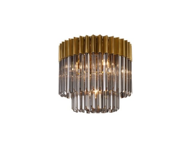 Prestige Metro Flush Ceiling Light In Brass With Smoked Sculpted Glass 45cm