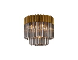 Prestige Metro Flush Ceiling Light In Brass With Smoked Sculpted Glass 45cm