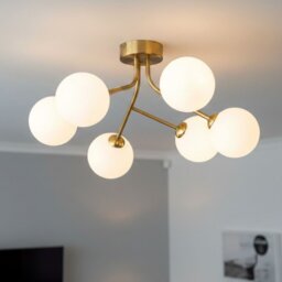 Firstlight 6906BB Groves 6 Light Flush Ceiling Light In Brushed Brass With Opal White Glass