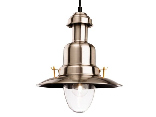 Firstlight 4874BS Classic Fisherman Pendant Ceiling Light In Brushed Steel With Clear Glass