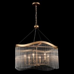 Franklite Harp 6 Light Curved Frame Ceiling Pendant In Aged Brass With Glass Rods FL2512-6