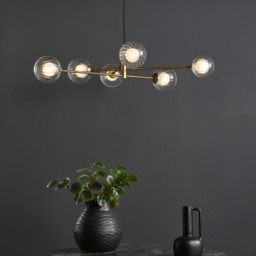 Dar Lighting Vignette 6 Light Ceiling Pendant Light In Aged Brass Finish With Clear And Opal Glass