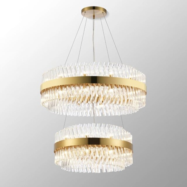 Hampton 2 Tier Ceiling Pendant Light In Brass Finish With Clear Glass 60+80cm