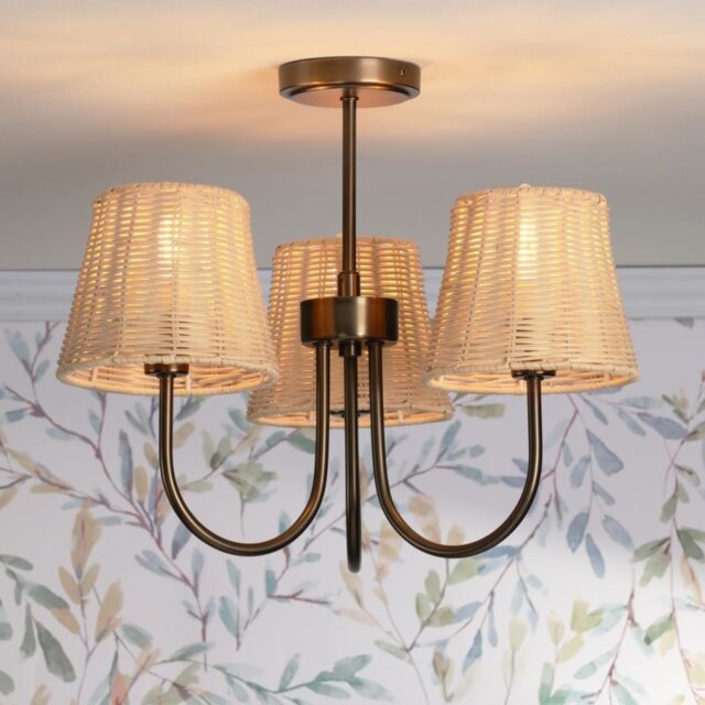 Laura Ashley Hasfield 3 Light Semi Flush Ceiling Light In Satin Bronze Finish With Shade LA3756746-Q