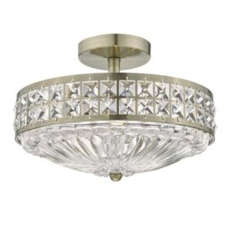 Dar OLO5375 Olona Antique Brass and Crystal Flush Ceiling Light