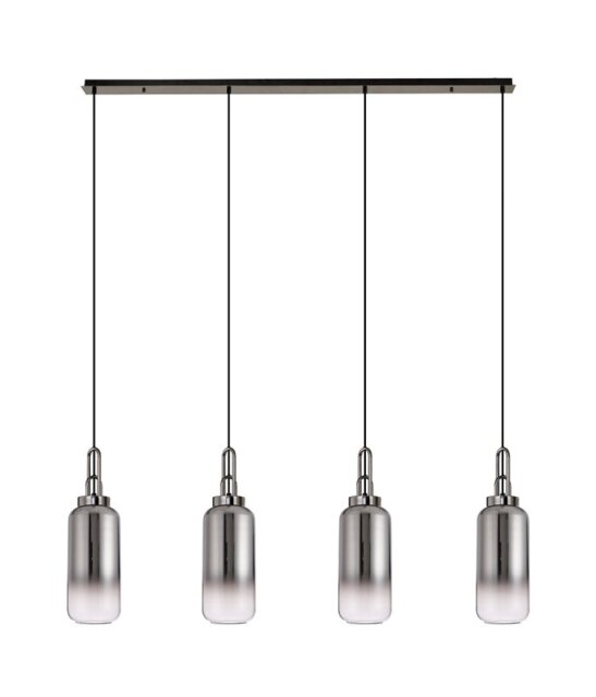 Glenn 4 Light Linear Ceiling Pendant Light in a Black Chrome With Smoked Glass