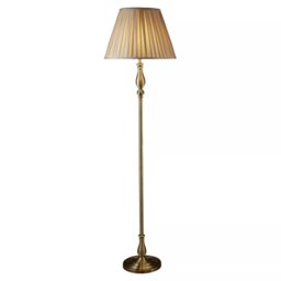 Searchlight Flemish Floor Lamp In Antique Brass Finish With Grey Pleated Shade