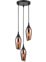 Franklite Taper 3 Light Cluster Ceiling Light In Matt Black With Copper Glass FL2420-3/347