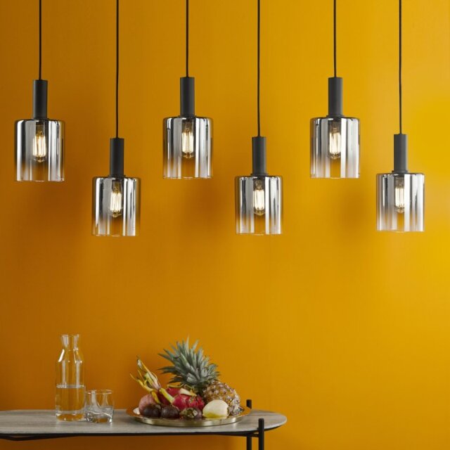 Dar Lighting Savannah 6 Light Bar Ceiling Pendant Light In Matt Black With Smoked Glass SAV0622