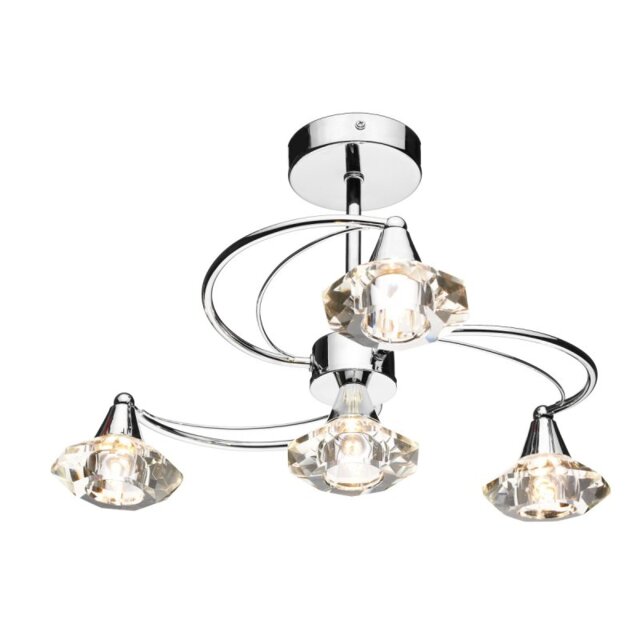 Dar LUT0450 Luther 4 Light Crystal Semi Flush Ceiling Light in Chrome